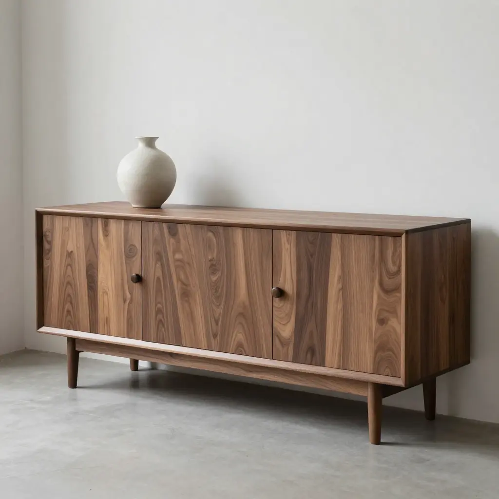 Handcrafted walnut sideboard in minimalist interior