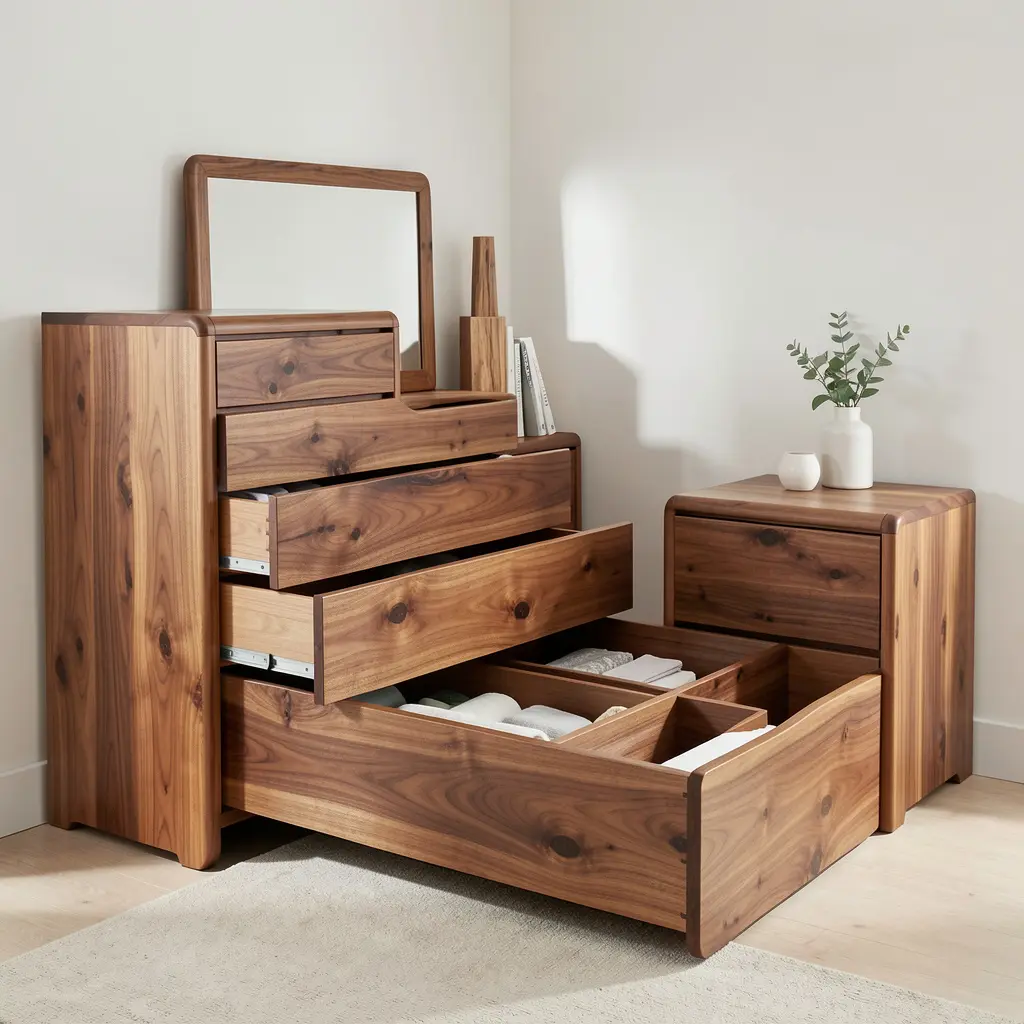 Custom walnut bedroom furniture set